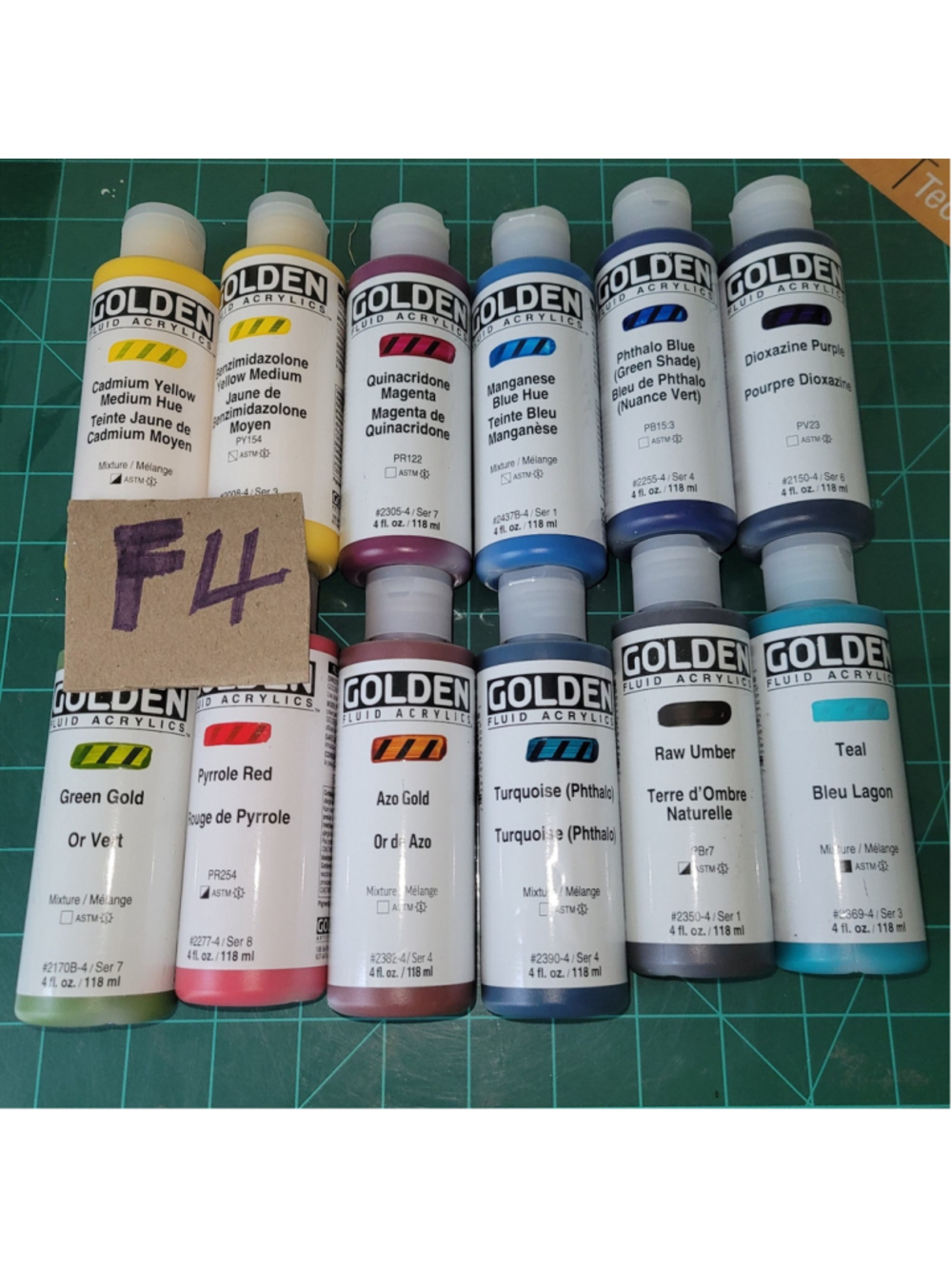 F4 Golden Fluid Acrylic Paint 4fl.oz 118ml Lot Of 12 BOTTLES NEW